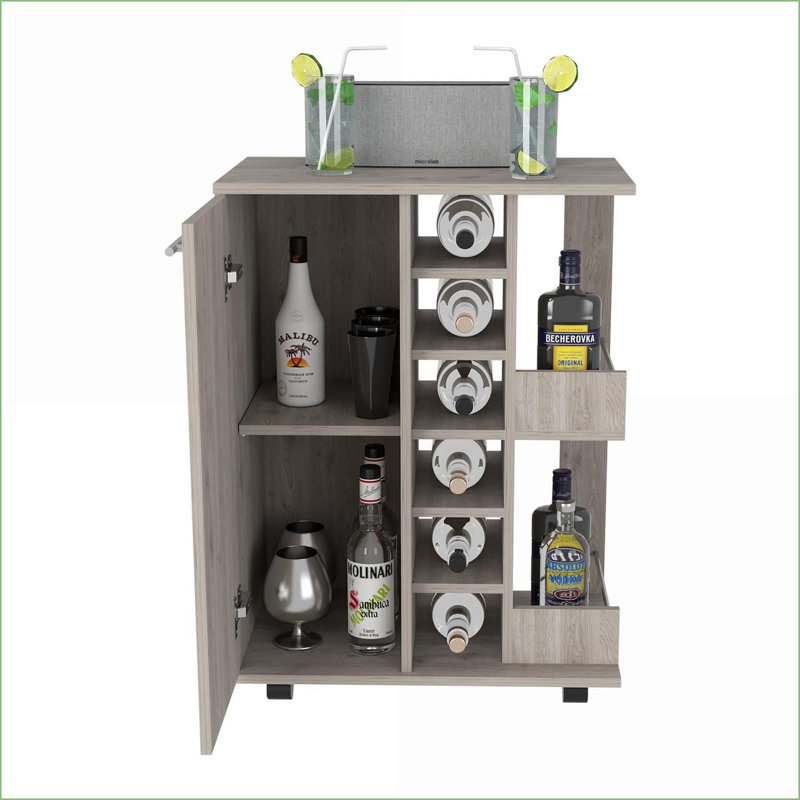 Chariot-bar moderne gris clair avec roulettes verrouillables Rangement | Panneau de particules