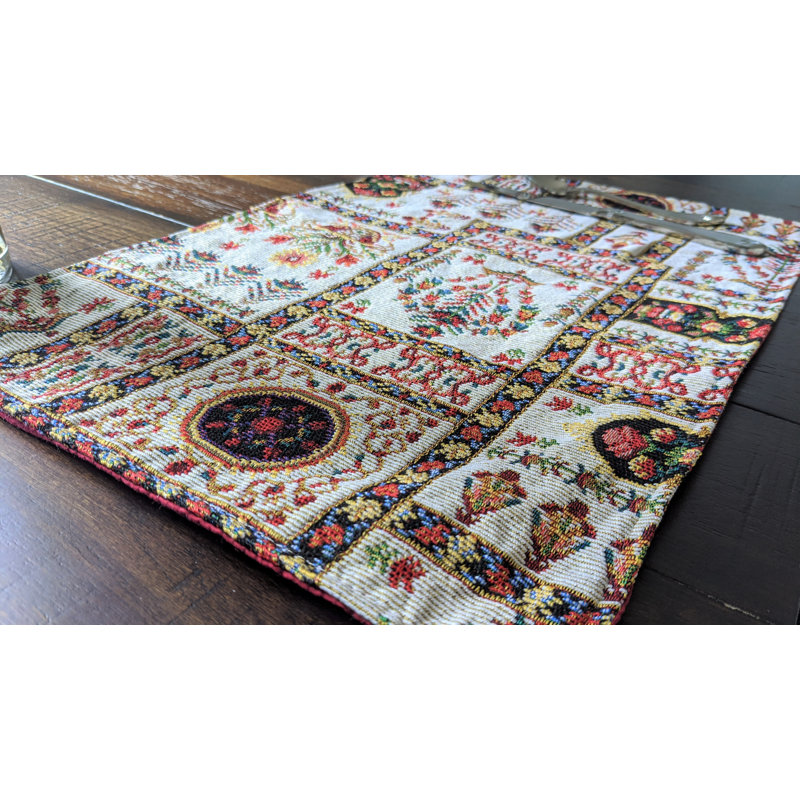 Traditional Persian-Inspired Tapestry Placemat Set –Elegant Woven Table Mats, Beige
