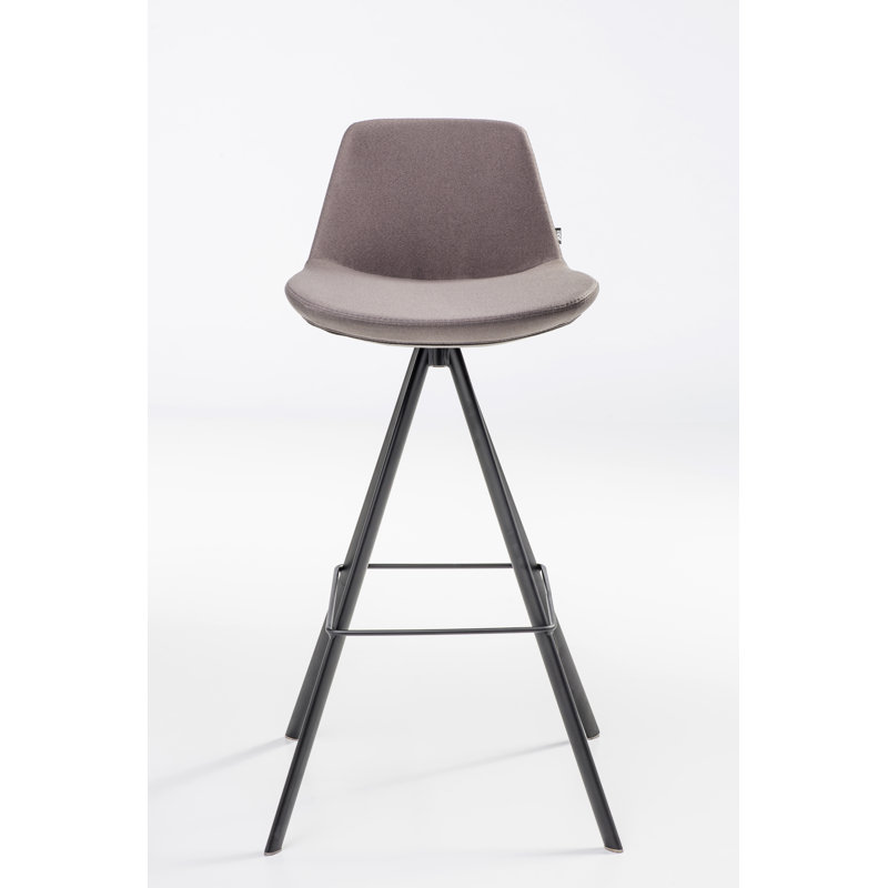 Swivel Upholstered Counter Stool with Metal Frame, Black, Brown Fabric, Bar Stool (29” Seat Height)