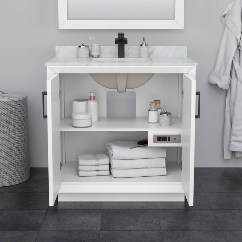 Strada 36'' W Single Vanity, White, Matte Black, Giotto Quartz