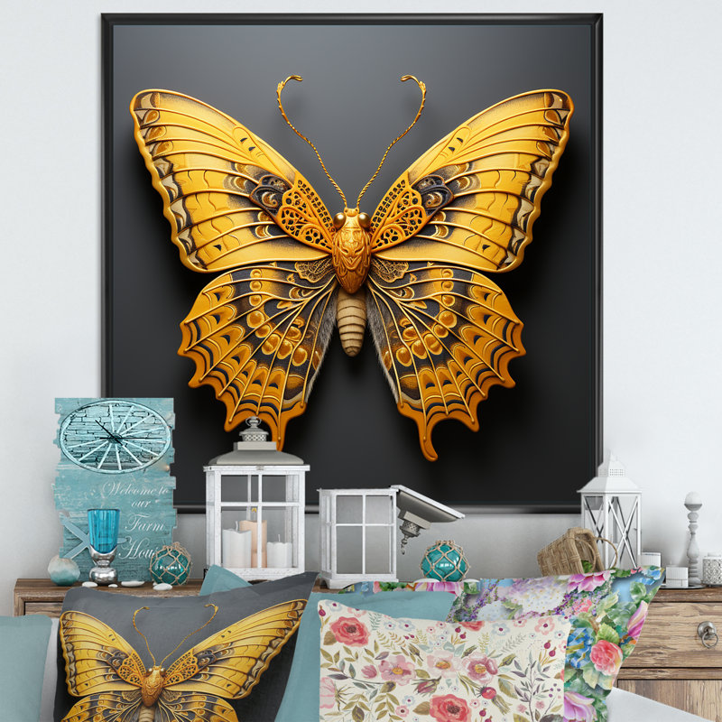 «Lemon Yellow Tones Portray Butterflies I», reproduction sur toile, H 24 po x l 24 po x P 1 po, Cadre flottant noir