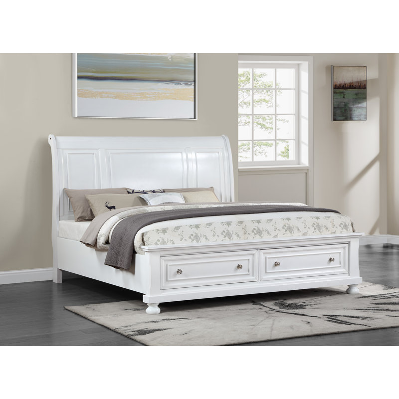 Manlius Sleigh Storage Bed, White, King
