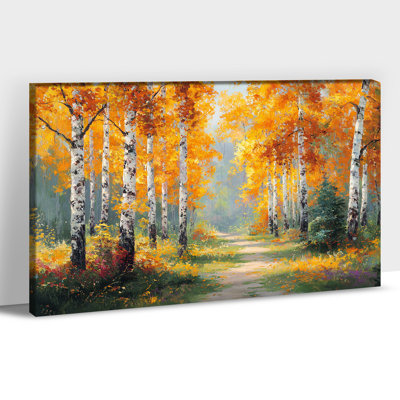 Autumn Birch Landscape Canvas Wall Art - Aspen Tree Forest Pictures Wall Decor, Nature-Inspired Landscape Artwork for Living Room Wall, Mounted Pine Frame for Easy Hanging, 12×16 inches