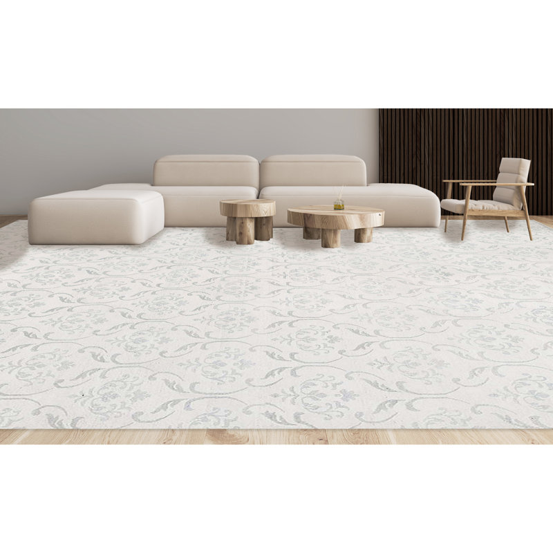 Neo Villa Damask Area Rug in Silver, Rectangle 7'11" x 9'10"