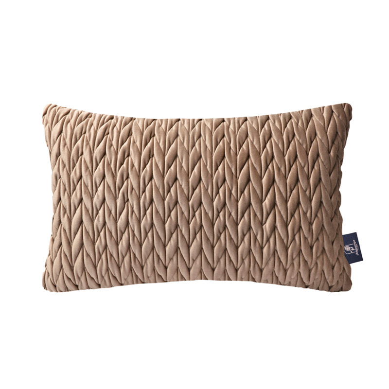 Velvet Quilted Throw Pillows, Braided Textured Decorative Cushion, Light Brown, Rectangle 12"H x 20"W