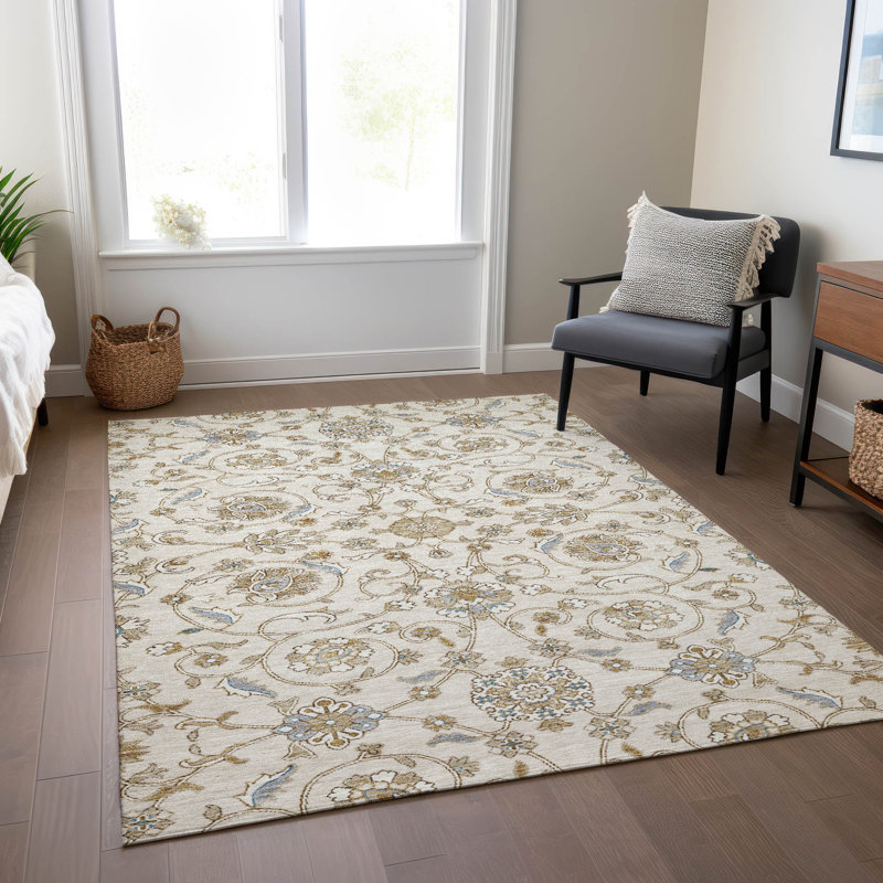 Tapis ivoire intérieur / extérieur lavable à la machine Cicel ACN1149, Rectangle 9 pi x 12 pi