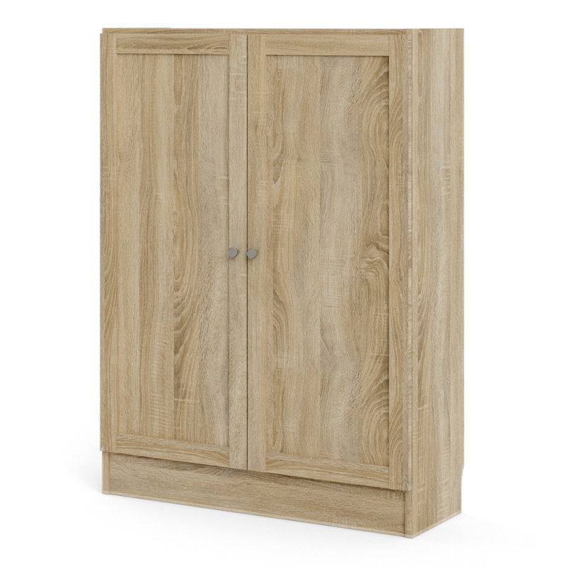 Basic Low Wide Storage Cabinet (2 Shelves) with 2 Doors, Oak