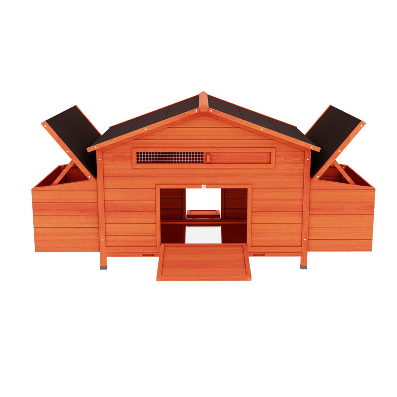 Poulailler en bois pour l'extérieur avec 2 espaces de nidification, ouvertures de gamme, plateau étanche, finition, prédateur, chambre ventilée, entrée simple, aire de repos confortable pour enclos