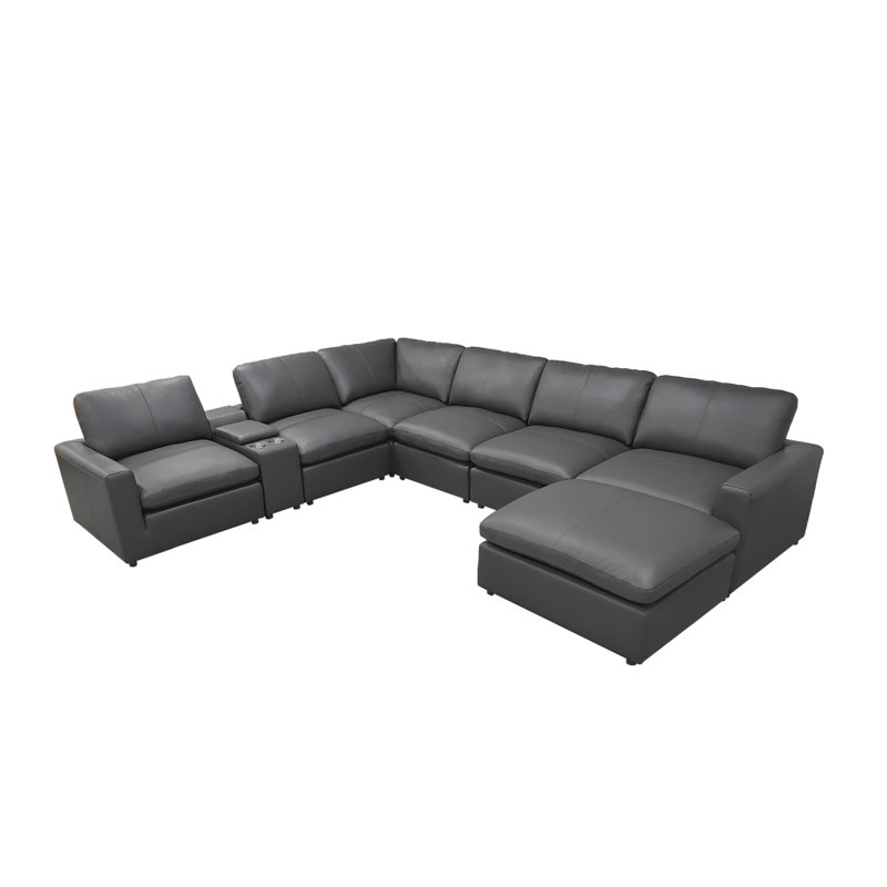 Leather Match Upholstered Large Seating Modular Sectional