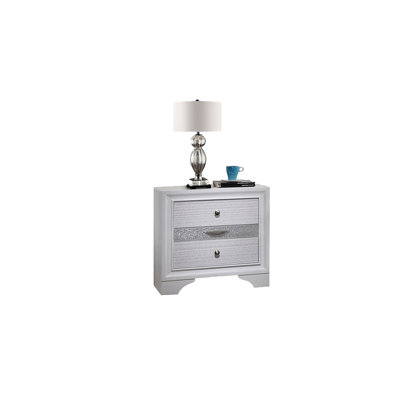 Table de chevet classique en bois gris avec 2 tiroirs, pleine extension et 2 poignées robustes en métal robustes
