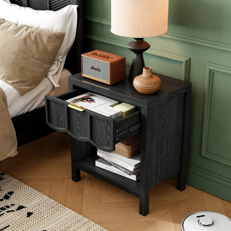 24.02" Tall 1 - Drawer Nightstand (set Of 2), Black