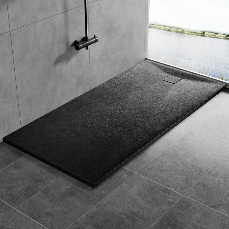 Slip-Resistance 32mm H Rectangular Black Shower Tray, 3.2cm H x 80cm W x 140cm D