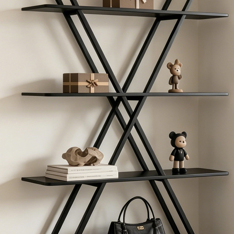 4 Tier X Frame Metal Display Shelf, Black, (4 Shelves) 68.9"H x 39.37"W x 11.81"D