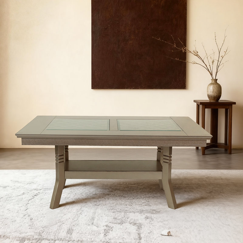 Table de salle à manger élégante 66 "avec insertions en verre et tablette de rangement