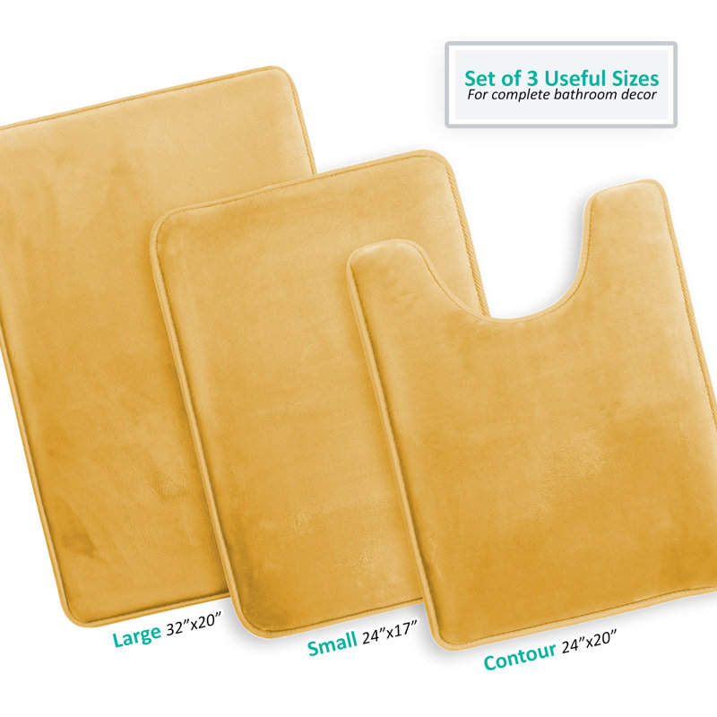 Custard Yellow Microfiber Memory Foam 3-Piece Bath Rug Set