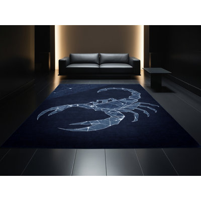 Tapis bleu / bleu marine moderne et contemporain lavable à la machine Ory