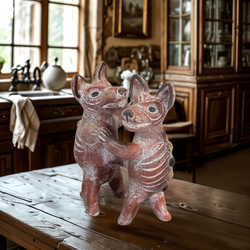 Clay Sculpture Dancing Dogs 