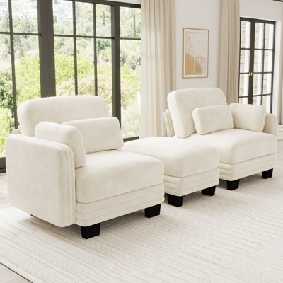 Canapé modulaire à compression en chenille avec repose-pieds, beige moderne