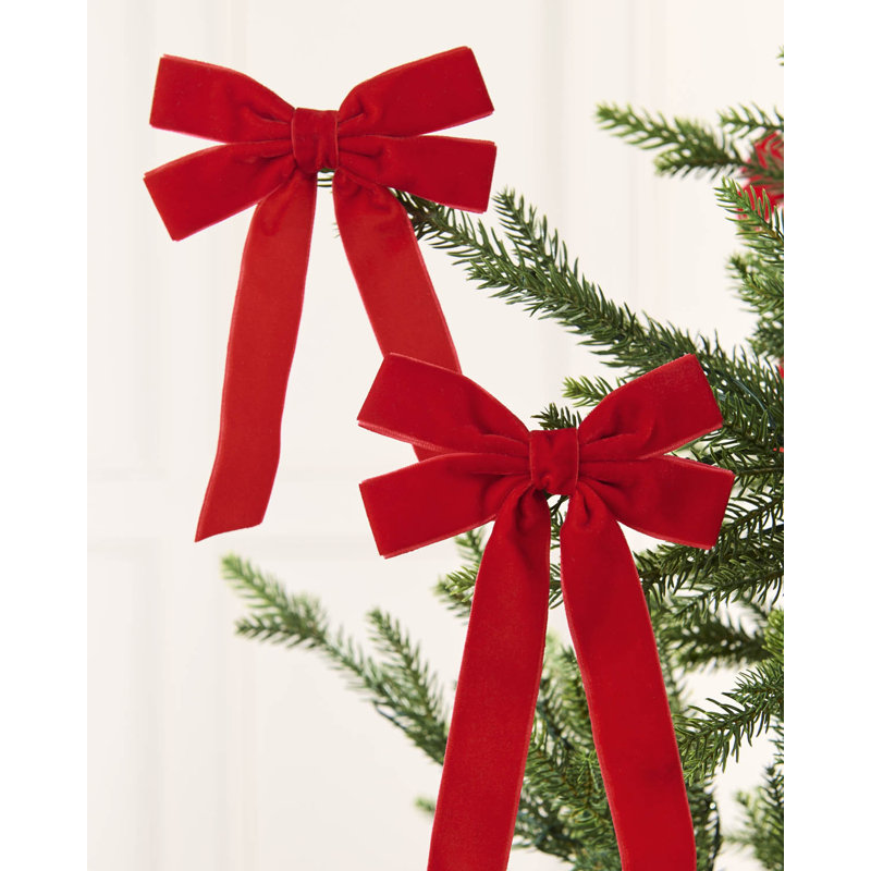 Red Velvet Double Bows Set of 20, 16.5cm