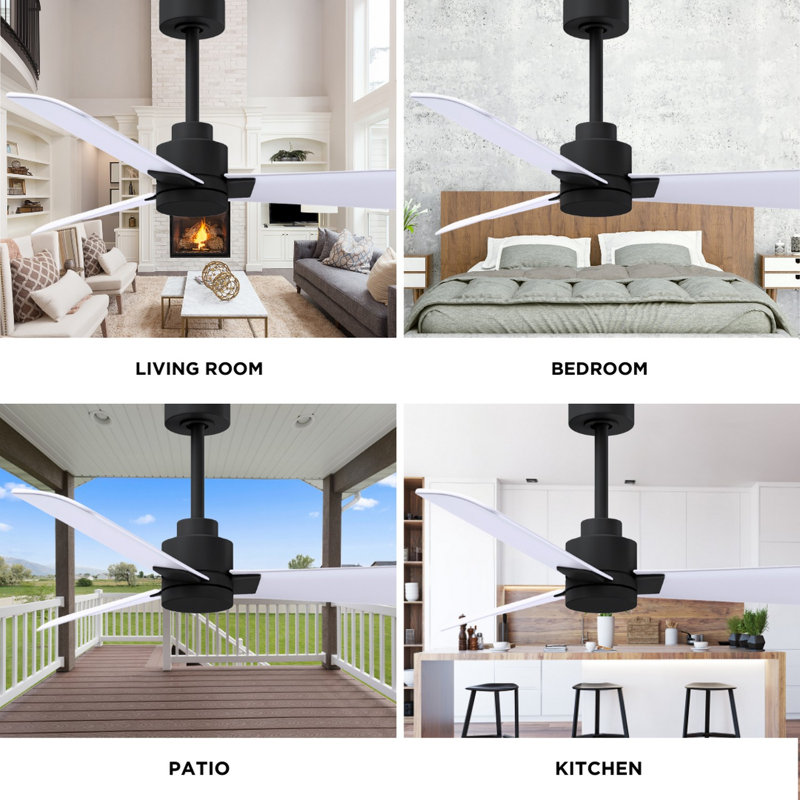 Alessandra Outdoor Downrod Ceiling Fan, Matte Black, Matte White