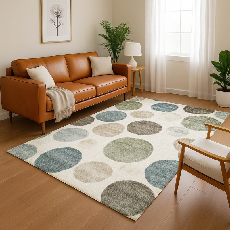 Tapis géométrique de qualité supérieure lavable à la machine Mayfield, Ivoire ivoire, 9 pi x 12 pi