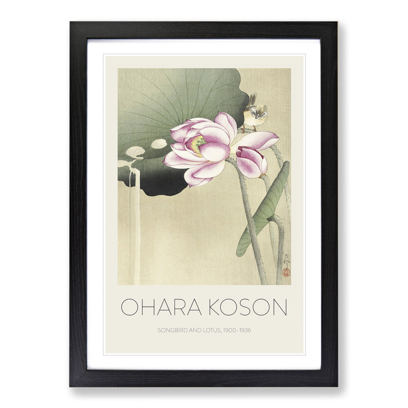 Songbird and Lotus - Picture Frame Painting, Black, 48cm H x 36cm W x 2cm D