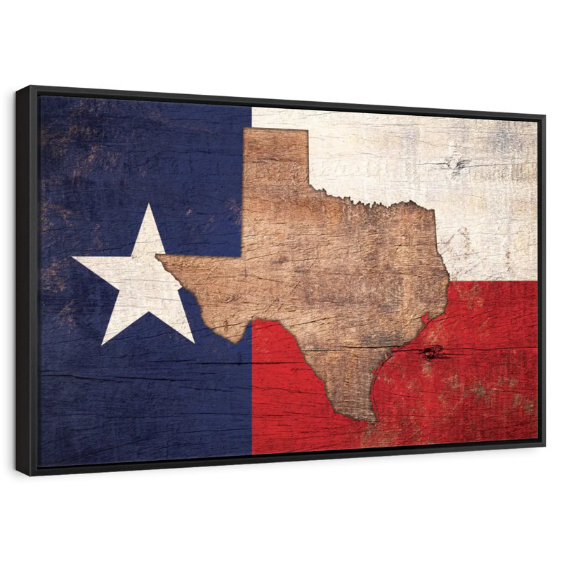 Carte de l'État sur le drapeau du Texas, Cadre flottant noir, 37 po x 25 po