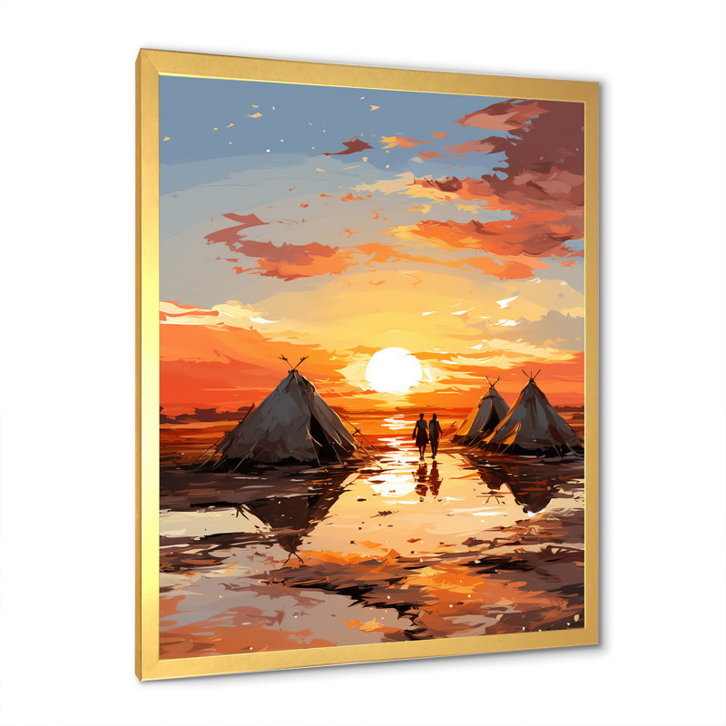 Tentes sahraouies, paysage africain III, H 32 po x l 24 po x P 1 po, Cadre doré simple