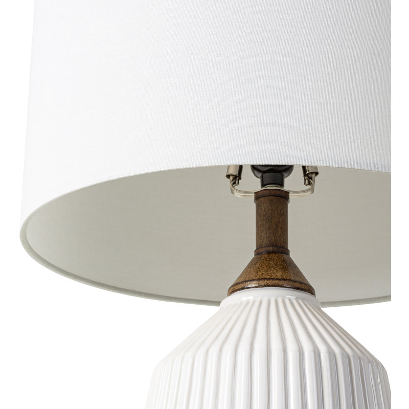 White Ceramic Table Lamp with Linen Drum Shade