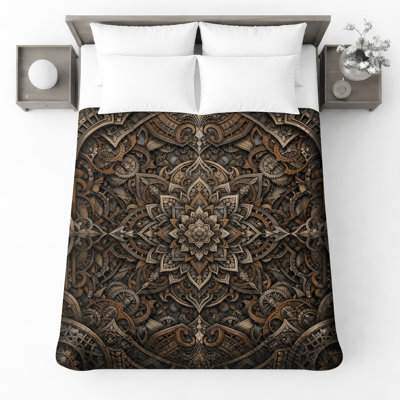 Intricate Steampunk Mandala Quilted Bedspread All Sizes