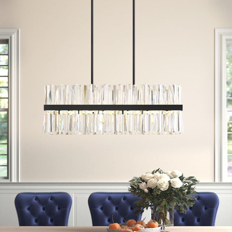 Lustre linéaire en métal Athol avec détails en cristal, H 12 po x l 30 po x P 12 po, Noir, 16