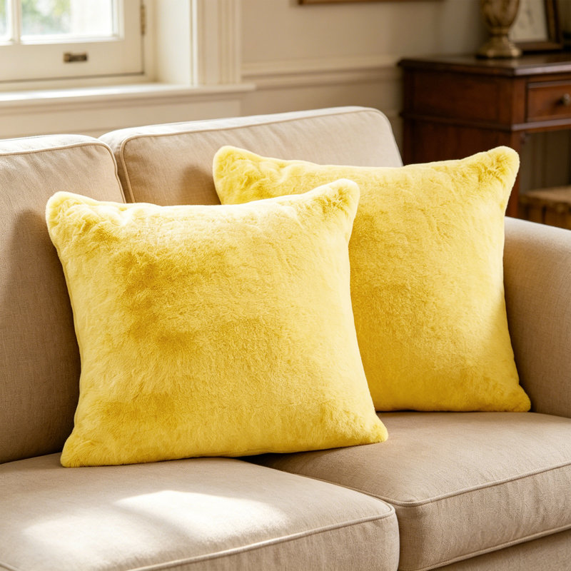 Housse de coussin lourd en fausse fourrure, H 26 pi x l 26 pi, Jaune soleil