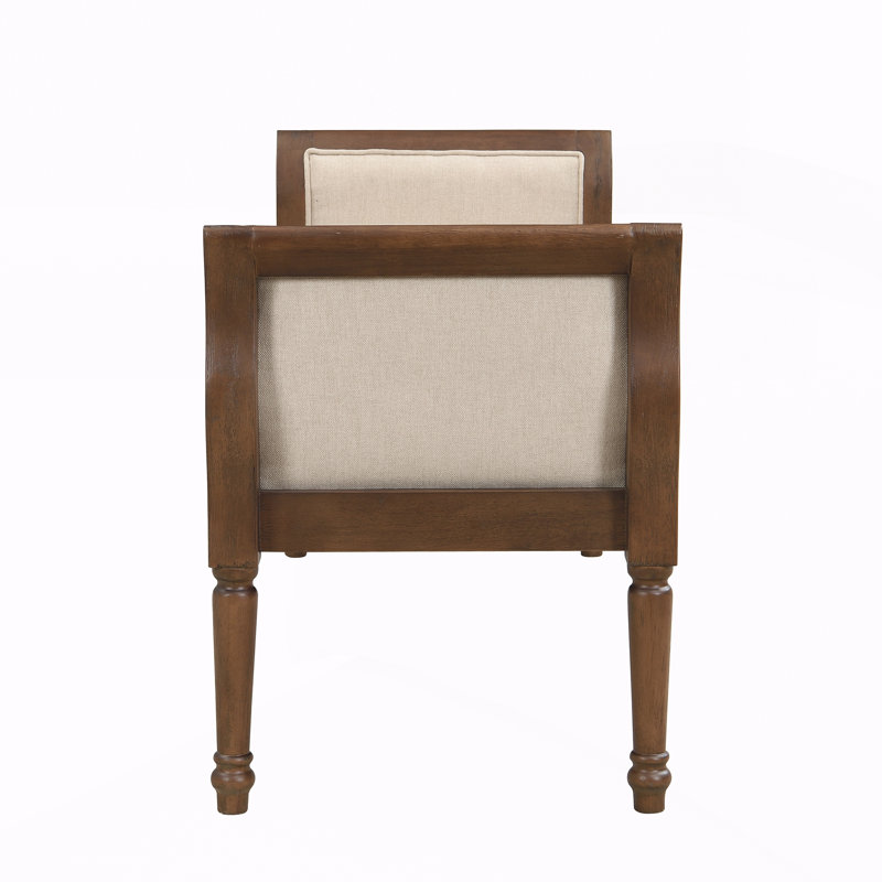 Banc rembourré avec accoudoirs courbés, Beige, Beige, Noyer