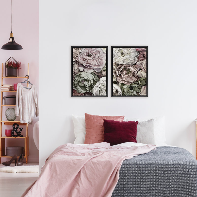 Mixed Roses and Peonies 2pc Floating Frame Set, design by Annabelle Hall, 25" H x 17" W, Jet Black Floater Frame