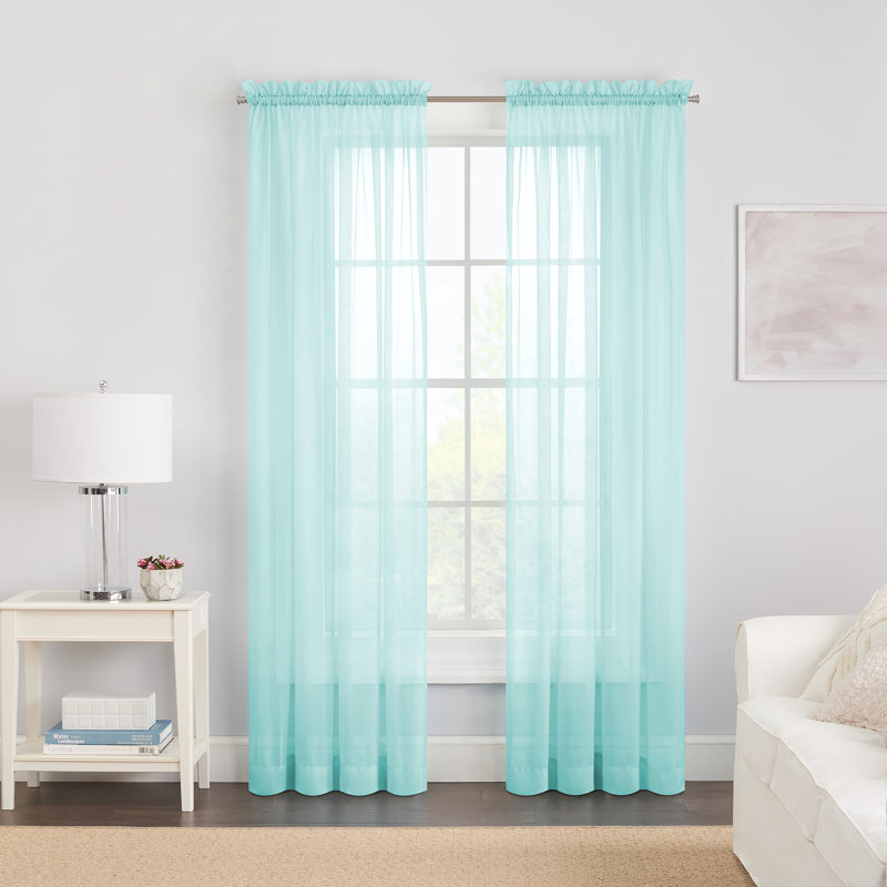 Kober Sheer Curtain Panel Pair, Turquoise, 59"W x 95"L