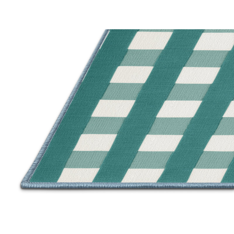 Machine Washable Checkered Blue Area Rug, Square 8'