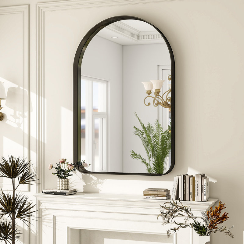 Miroir mural arqué pour salle de bain, Noir, 38 po x 26 po