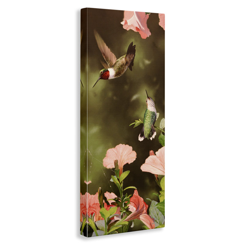 "Deux colibris flottants", art mural par Mark Kelso, H 40 po x l 17 po