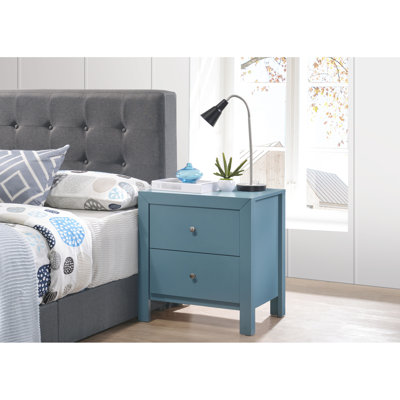 Table de chevet l 17 po x H 22 po sarcelle avec deux tiroirs pour le rangement