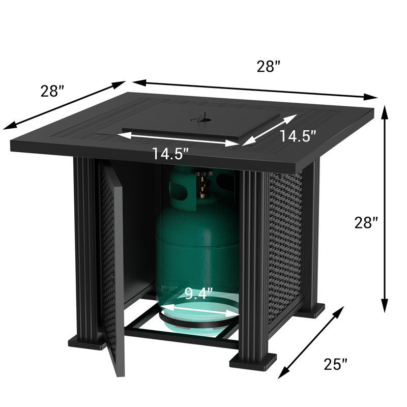 Table de foyer d'extérieur au propane en acier 28 po avec couvercle