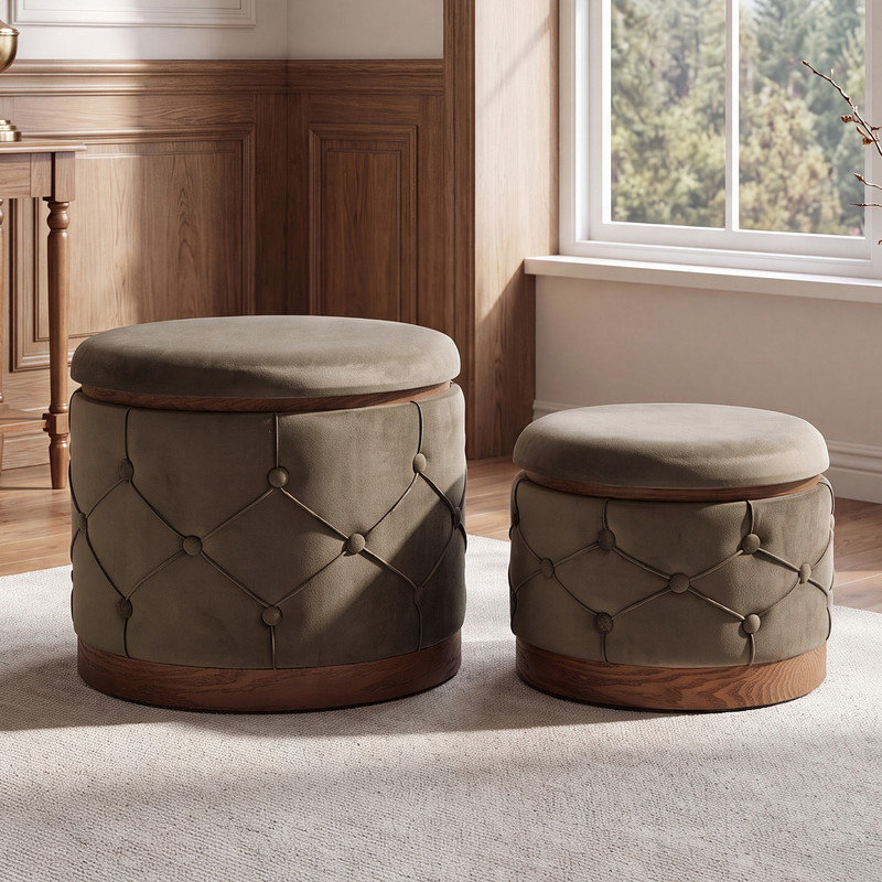 50cm Wide Velvet Round Standard Ottoman, Grey