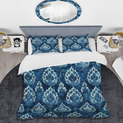 Ensemble de housse de couette transitionnel bleu marine Glamour Luxe Blooms
