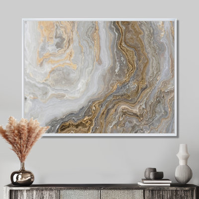 Art mural en marbre - marbre blanc avec veines de gris Curley et or - reproduction d'art sur toile