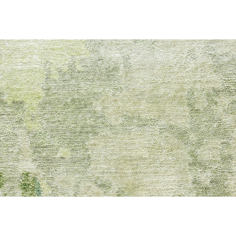 Hand Knotted Abstract Area Rug in Ivory/Green, Rectangle 10' x 14'