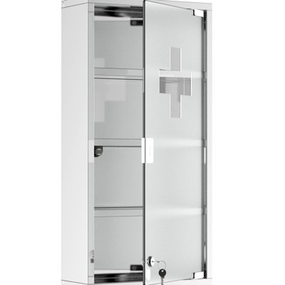 Locking Meds Shelf Cabinet, Stainless Steel, 4 Tier, 12"x24", Silver, Wall Mounted Locker With Function, Shelves, Silver
