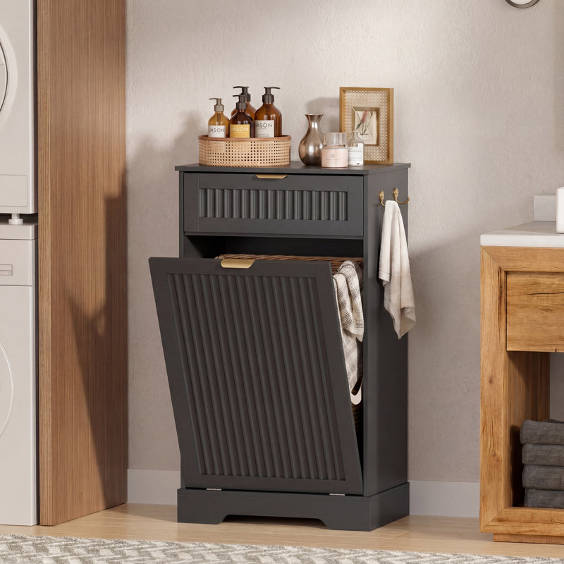 Armoire à poubelle basculante de 13 gallons avec tiroir et crochets, 13 gallons, Noir