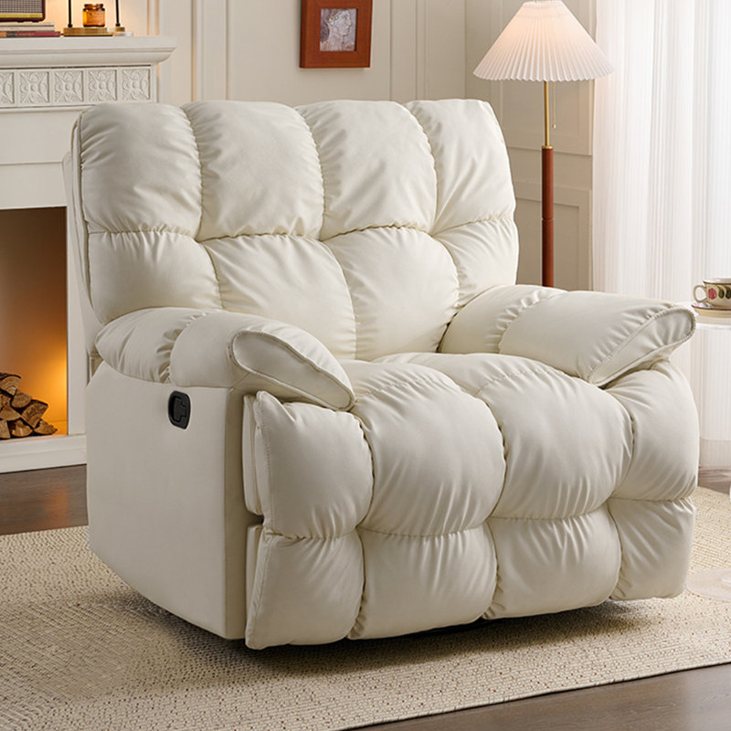 Ellease Faux Leather Recliner, Beige Faux Leather