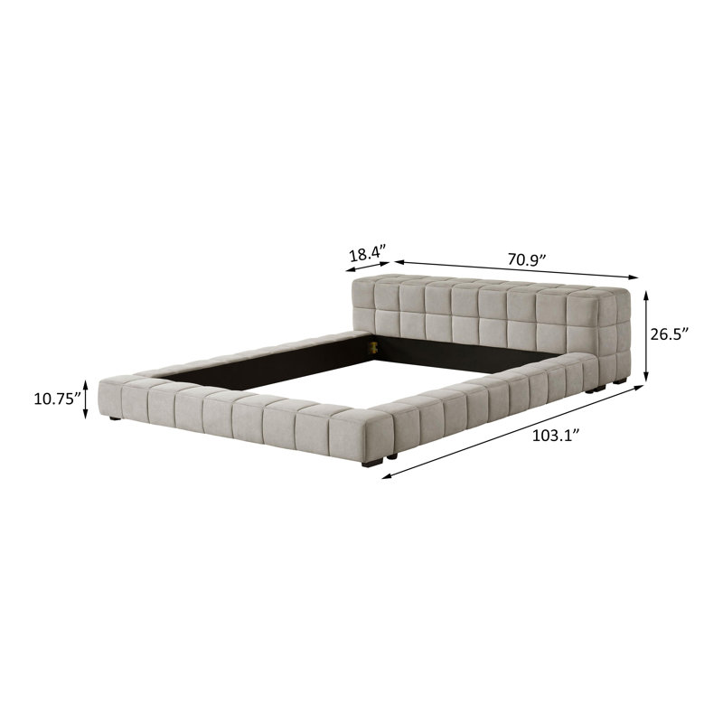 Upholstered Platform Bed, Taupe, Full