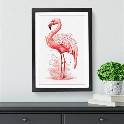 Flamingo Line No.3 - Single Picture Frame Print on Wood