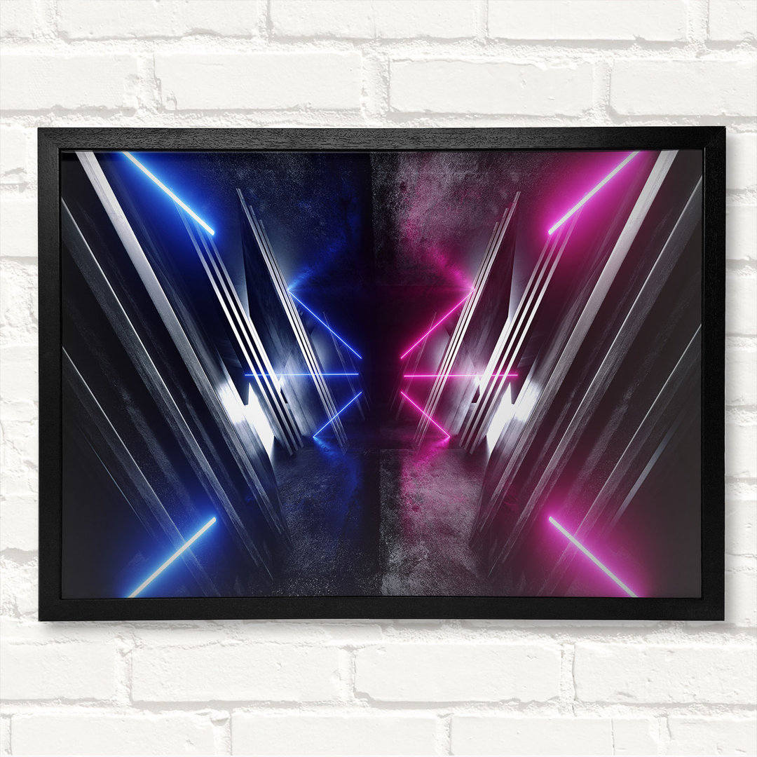 Jets of Neon Blue and Pink - Closed Corner Frame Kunstdruck auf Holz